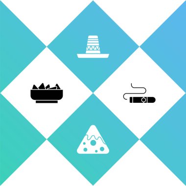 Kasede Nachos, Meksika sombrero ve Puro ikonu olsun. Vektör