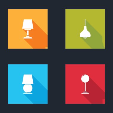 Masa lambası, lamba asılı ve yer ikonu. Vektör