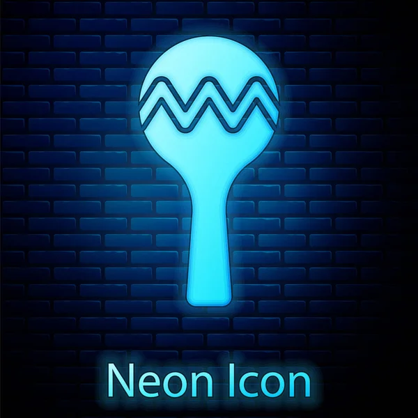 Zářící Neon Maracas Ikona Izolované Cihlové Zdi Pozadí Hudební Maracas — Stockový vektor