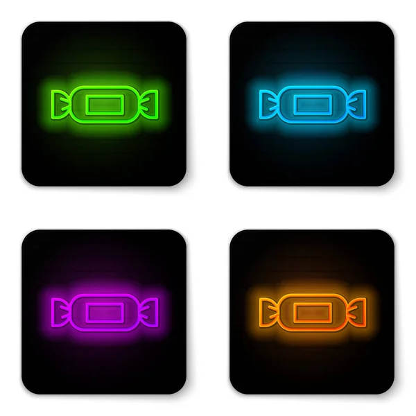 Glowing Neon Line Candy Icon Isolated White Background Black Square — Stock Vector