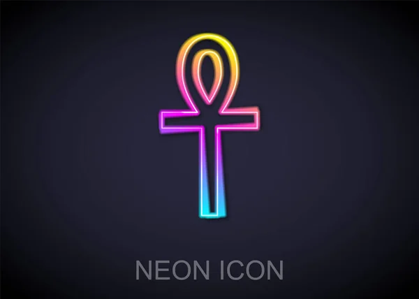 Zářící Neonová Čára Ikona Kříže Ankh Izolovaná Černém Pozadí Vektor — Stockový vektor