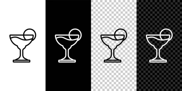 Définir Ligne Verre Cocktail Margarita Avec Icône Citron Vert Isolé — Image vectorielle