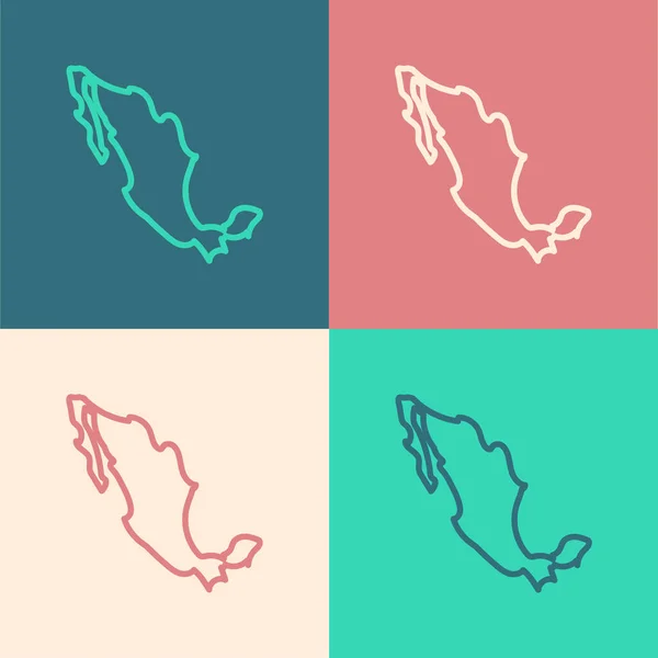 Pop Art Line Mapa Icono Mexicano Aislado Sobre Fondo Color — Vector de stock