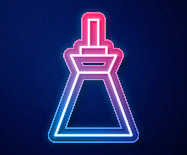 Parlayan neon hattı lambanın asılı ikonu mavi arkaplanda izole edildi. Tavan lambası ampulü. Vektör