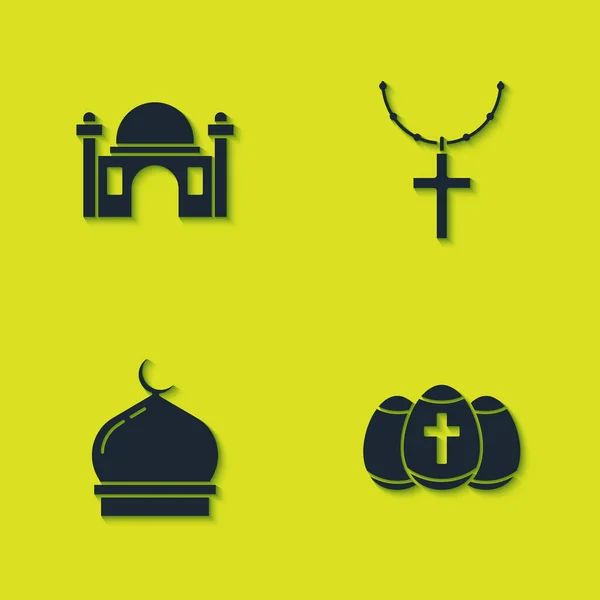 Set Moschea Musulmana Uovo Pasqua Croce Cristiana Sull Icona Della — Vettoriale Stock