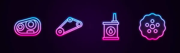采购产品设置线汽车前灯 定时器带套件 汽车机油和齿轮的罐 发光的霓虹灯图标 — 图库矢量图片