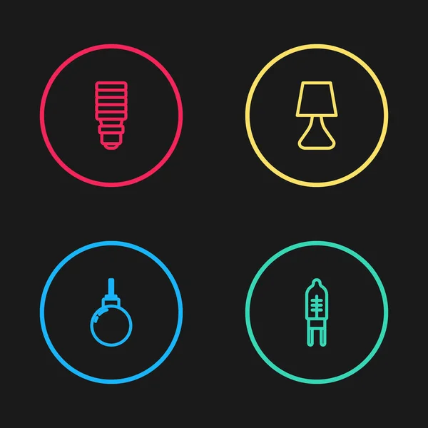 Set Lijn Lampophanging Lichtemitterende Diode Tafellamp Led Lamp Icoon Vector — Stockvector