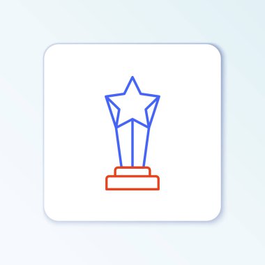 Beyaz arkaplanda çizgi ödülü ikonu izole edildi. Galibiyet ödülü sembolü. Şampiyonluk ya da yarışma kupası. Spor başarısı işareti. Renkli taslak konsepti. Vektör