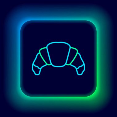 Parlayan neon hattı Croissant simgesi siyah arkaplanda izole edildi. Renkli taslak konsepti. Vektör
