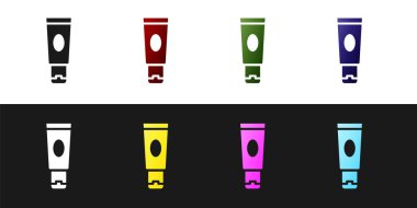 Krem veya losyon kozmetik tüp simgesini siyah beyaz arkaplanda izole et. Kadınlar için vücut bakım ürünleri. Vektör