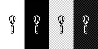 Mutfak çırpma simgesini siyah beyaz, şeffaf arkaplanda izole et. Mutfak aletleri, yumurta çırpıcı. Çatal bıçak seti. Yemek karışımı sembolü. Vektör