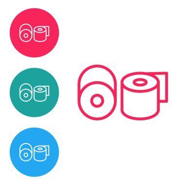 Kırmızı çizgi tuvalet kağıdı rulo simgesi beyaz arkaplanda izole edildi. Simgeleri daire düğmelerine ayır. Vektör