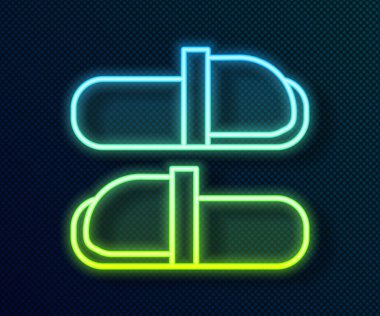 Parlayan neon çizgisi Sauna terlik simgesi siyah arkaplanda izole edildi. Vektör