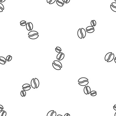 Gri çizgi kahve çekirdeği ikonu beyaz arka planda kusursuz desen izole etti. Vektör