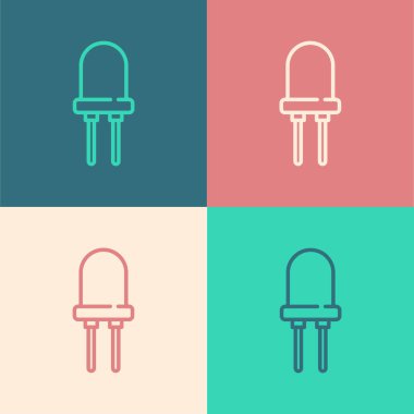 Pop sanat çizgisi Işık diyot simgesi yalıtımı renk arkaplanı üzerinde izole. Yarı iletken diyot elektrik bileşeni. Vektör