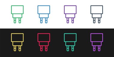 Çizgi Charger simgesini siyah ve beyaz arkaplanda izole et. Vektör