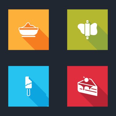 Unlu kase, hamurda oklavalı iğne, dondurma ve kek ikonu. Vektör