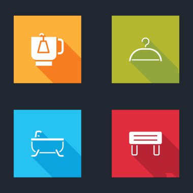 Çay poşeti, gardırop, küvet ve sauna ağacından yapılmış ikonla çay hazırla. Vektör