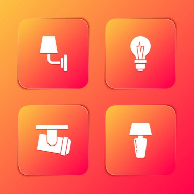 Duvar lambasını, lambasını, ampulü, ray ışıklarını, lambaları ve masa simgesini ayarlayın. Vektör