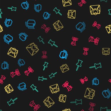 Hattı ayarla. Kahve demliği, raptiye, Sevgililer Günü kalbinde zarf ve mezuniyet şapkası. Vektör.