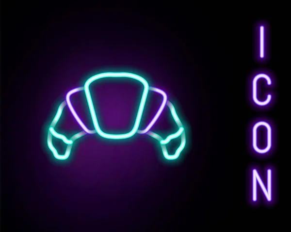 Linea Neon Luminosa Icona Croissant Isolata Sfondo Nero Concetto Contorno — Vettoriale Stock