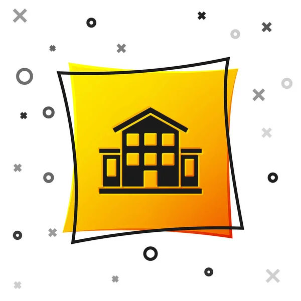 Ikona Czarnego Domu Białym Tle Symbol Domowy Żółty Kwadratowy Przycisk — Wektor stockowy