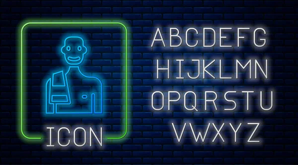 Сяюча Неонова Людина Іконі Сауни Ізольована Фоні Цегляної Стіни Неоновий — стоковий вектор