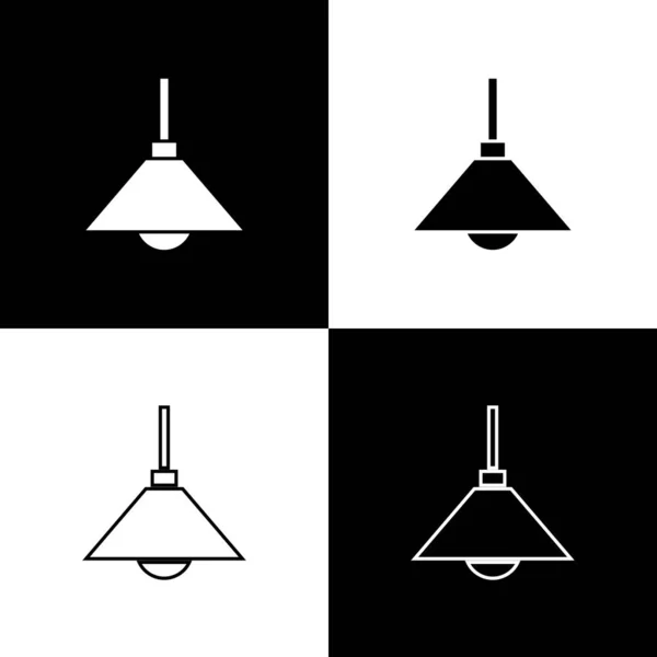 Set Lamp Hanging Icon Isolated Black White Background Ceiling Lamp — Stock Vector