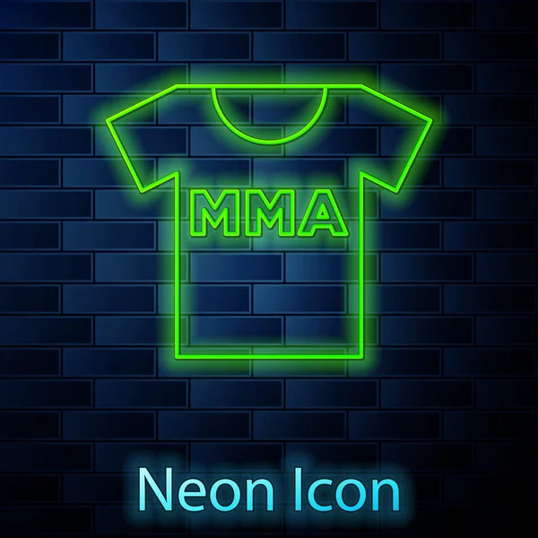 Glowing neon line T-shirt with fight club MMA icon isolated on brick wall background. Mixed martial arts.  Vector