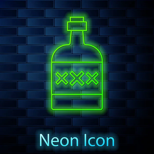 Leuchtende Neon Linie Tequila Flasche Symbol Isoliert Auf Backsteinwand Hintergrund — Stockvektor