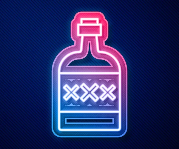 Icono Botella Tequila Línea Neón Brillante Aislado Sobre Fondo Azul — Vector de stock