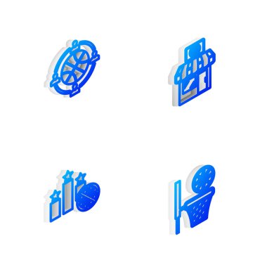 Isometric Line Spor Dükkanı ve Basketbol, Planlama Stratejisi, Kazanan podyum ve Basketbol ikonu. Vektör.