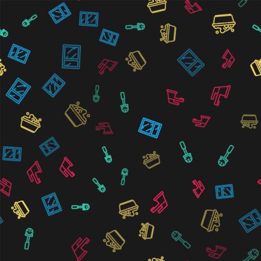 Pencereler için hat temizleme servisi, tuvalet fırçası sabun köpüklü plastik leğen ve dikişsiz musluk. Vektör.