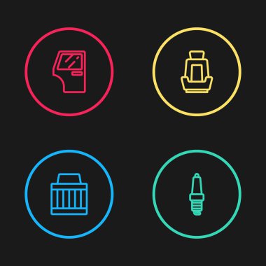 Araba hava filtresi, buji, koltuk ve kapı simgesi ayarlayın. Vektör