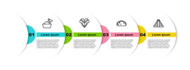 Nachos 'u kaseye koy, Poncho' yu, Taco 'yu tortilla ve Chichen Itza Mayan' la. Ticari bilgi şablonu. Vektör