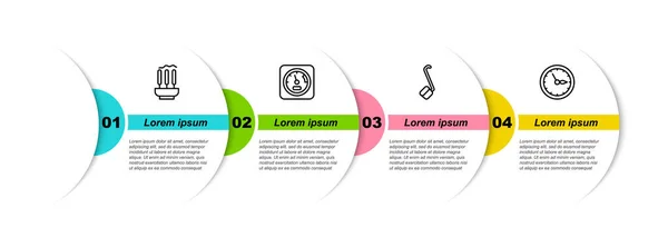 Set Line Bâtonnets Encens Thermomètre Sauna Louche Horloge Modèle Infographie — Image vectorielle