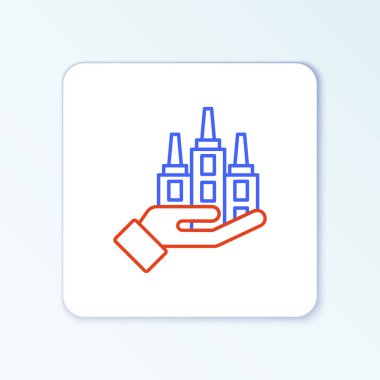 Çizgi gökdelen simgesi beyaz arkaplanda izole edildi. Metropolis mimarisi panoramik manzara. Renkli taslak konsepti. Vektör