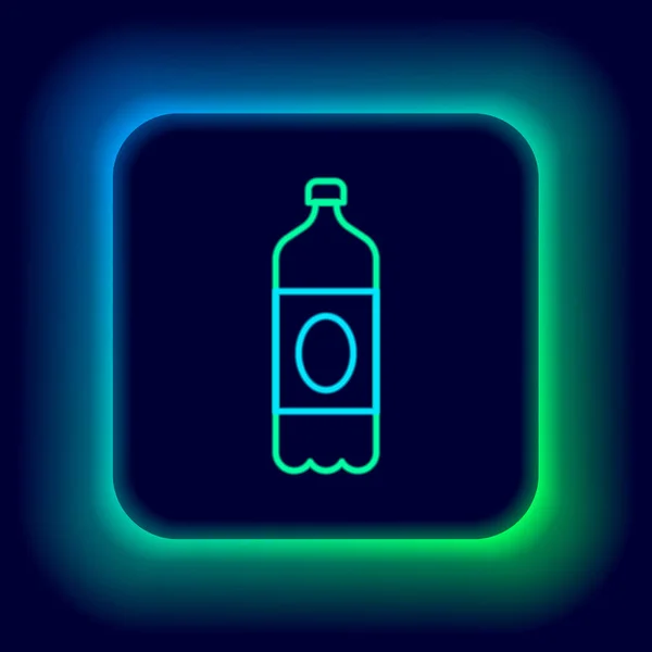 Glödande Neon Linje Plast Flaska Ikon Isolerad Svart Bakgrund Färgstarkt — Stock vektor