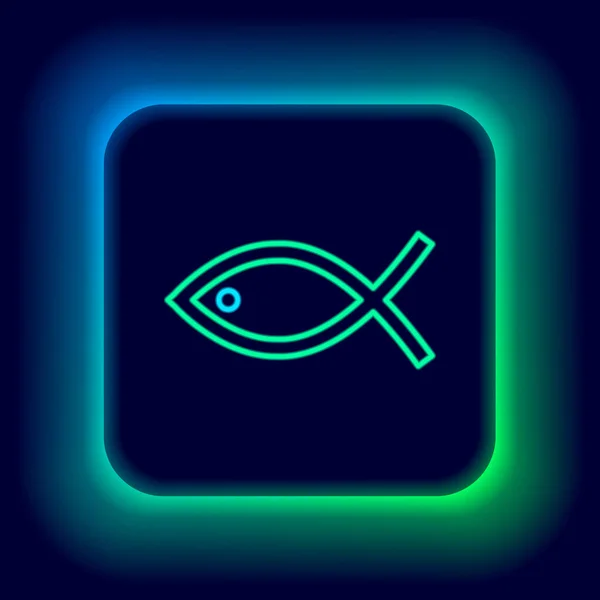 Glowing Neon Line Christian Fish Symbol Icon Isolated Black Background — Stock Vector