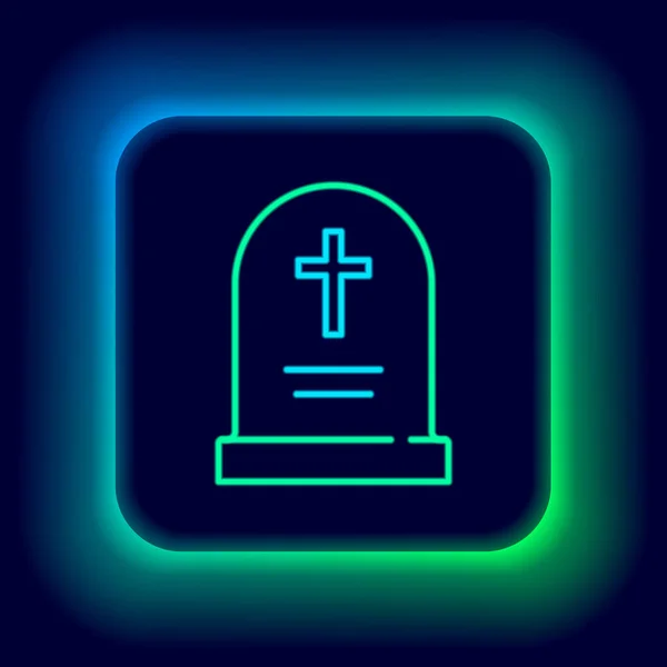 Linha Néon Brilhante Tombstone Com Ícone Cruz Isolado Fundo Preto —  Vetores de Stock