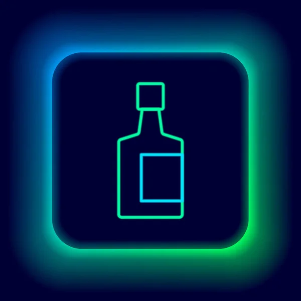 Leuchtende Neon Linie Tequila Flasche Symbol Isoliert Auf Schwarzem Hintergrund — Stockvektor