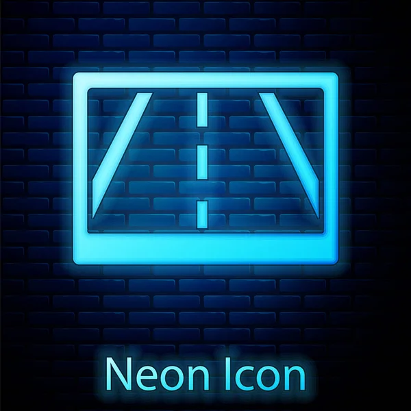 Žhnoucí Neon Gps Zařízení Ikonou Mapy Izolované Pozadí Cihlové Zdi — Stockový vektor