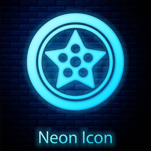 Leuchtende Neon Auto Rad Symbol Isoliert Auf Backstein Wand Hintergrund — Stockvektor