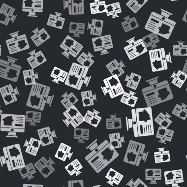 Gri Çevrimiçi emlak evi siyah arka planda izole edilmiş ikon. Ev kredisi konsepti, kira, satın alma, mülk alma. Vektör