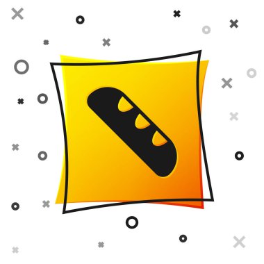 Beyaz arka planda izole edilmiş siyah Fransız baget ekmek ikonu. Sarı kare düğme. Vektör