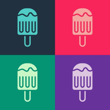 Arkaplanda izole edilmiş çubuk ikonlu Pop Art Dondurma. Güzel sembol. Vektör
