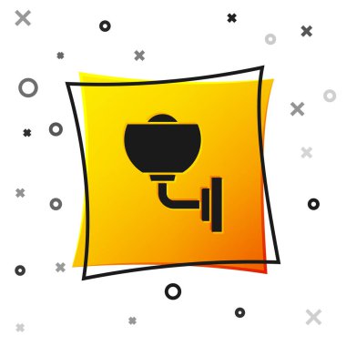 Siyah Duvar lambası ya da beyaz arkaplanda izole edilmiş sconce simgesi. Duvar lambası ışığı. Sarı kare düğme. Vektör