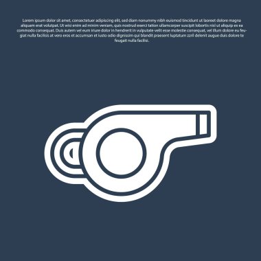 Mavi çizgi Whistle simgesi mavi arkaplanda izole edildi. Hakem sembolü. Spor ve spor burcu. Vektör