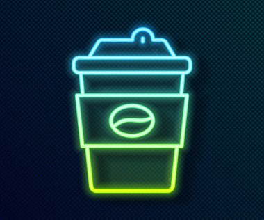 Siyah arka planda izole edilmiş parlak neon hattı kahve fincanı. Vektör