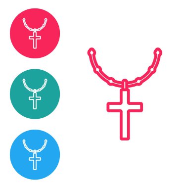 Beyaz arka planda izole edilmiş kırmızı çizgi Hıristiyan simgesi. Kilise haçı. Simgeleri daire düğmelerine ayır. Vektör